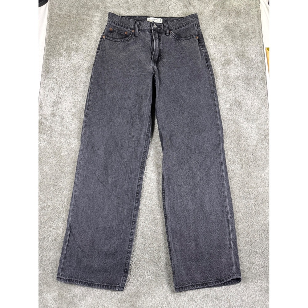 Abercrombie & Fitch The Loose High Rise Jeans Washed Black 28 6 Wide Leg Denim